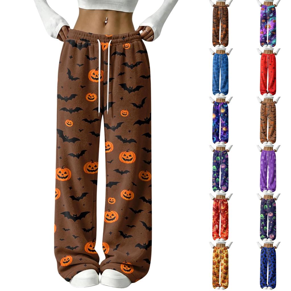 Women's Flannel Pajama Pants with Halloween Print for Cozy Holiday Loungewear