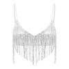 Womens Shiny Sequin Tassel Bra Tops Swing Sequin Fringe No Pad Wireless Bralette Bra Clubwear Dancewear