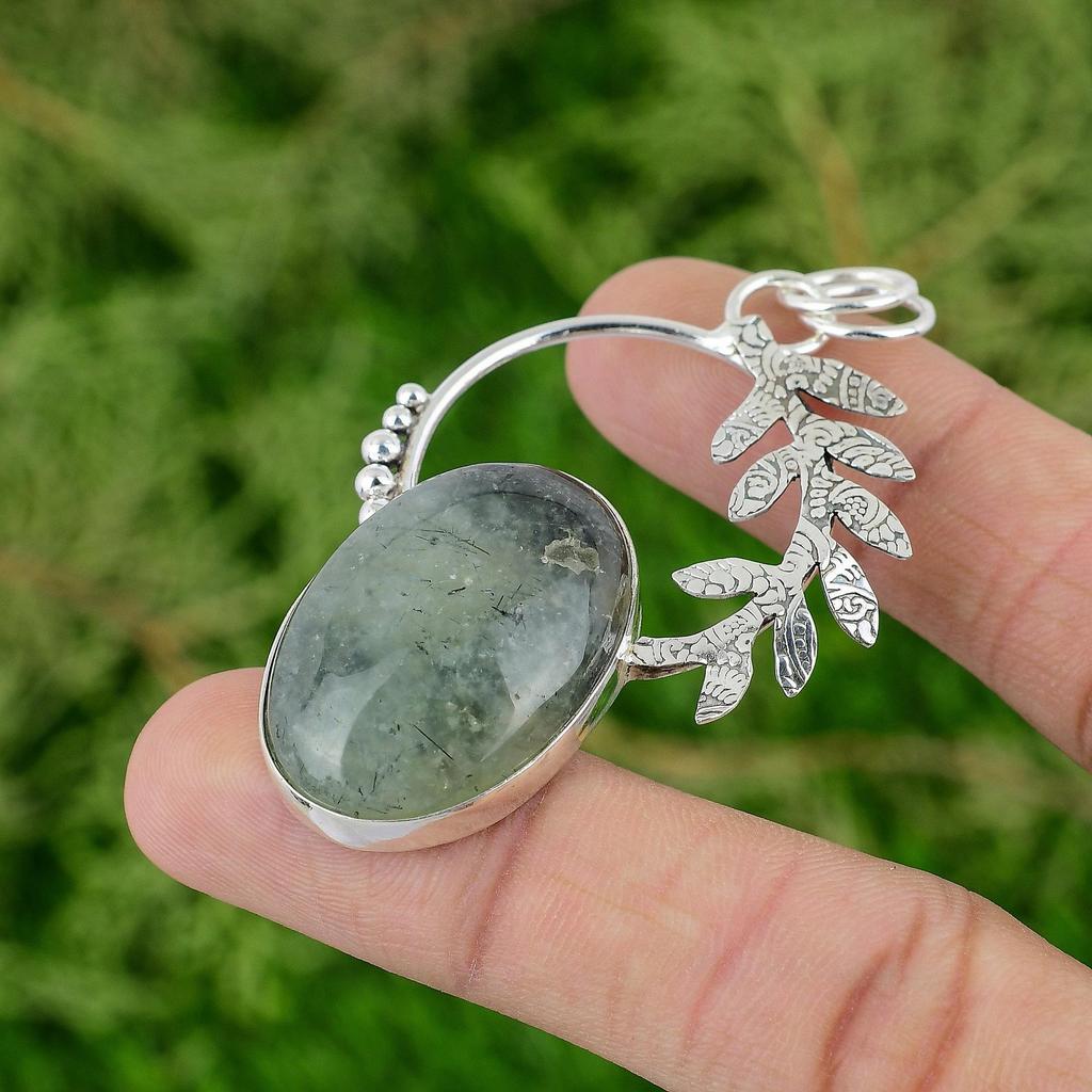 Daughters Day Deal 925 Sterling Silver Moss Prehnite Gemstone Wedding Pendant
