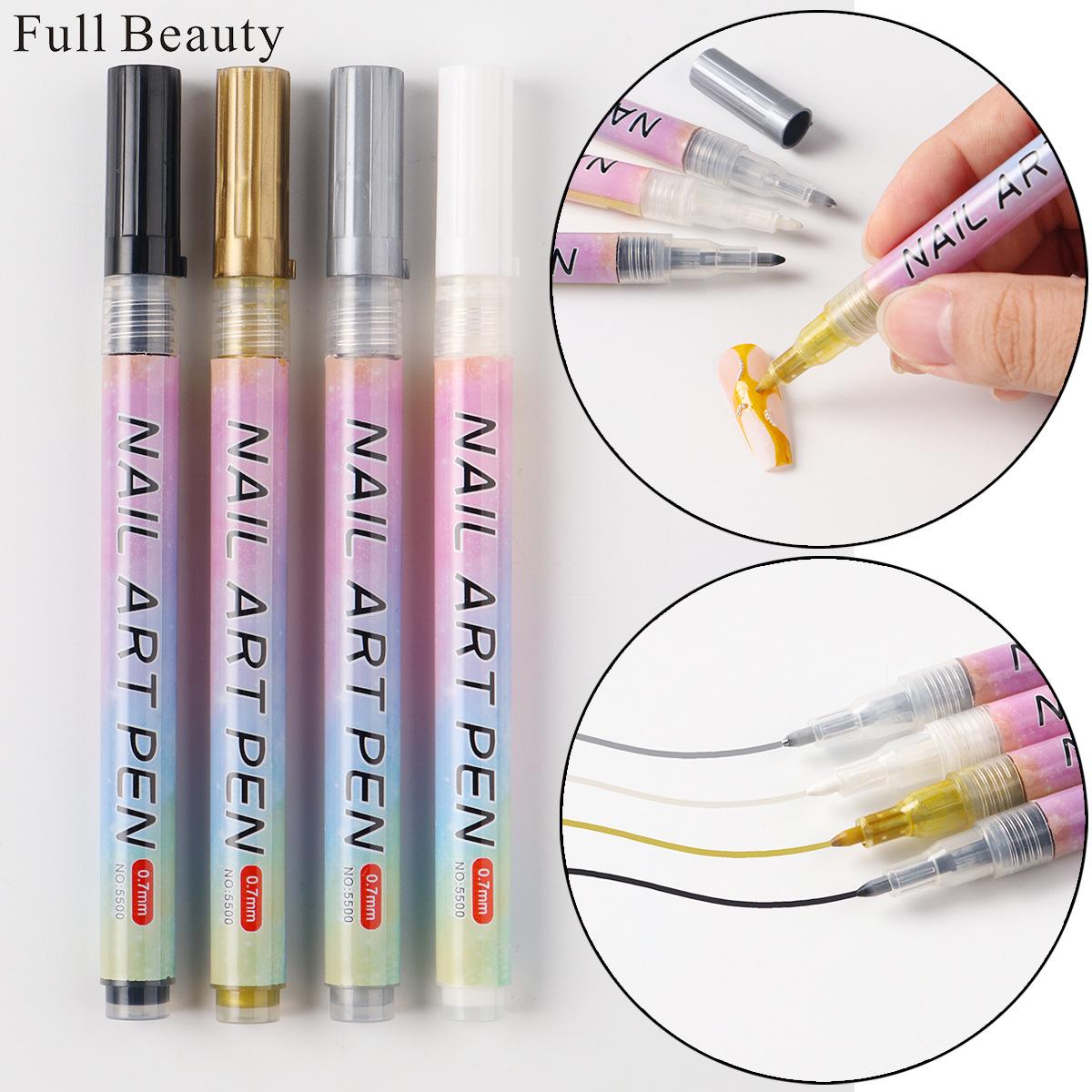 New Nail Art Graffiti Pen Painting Pen Nail Quick Drying Mark Hook Pen 4 Set