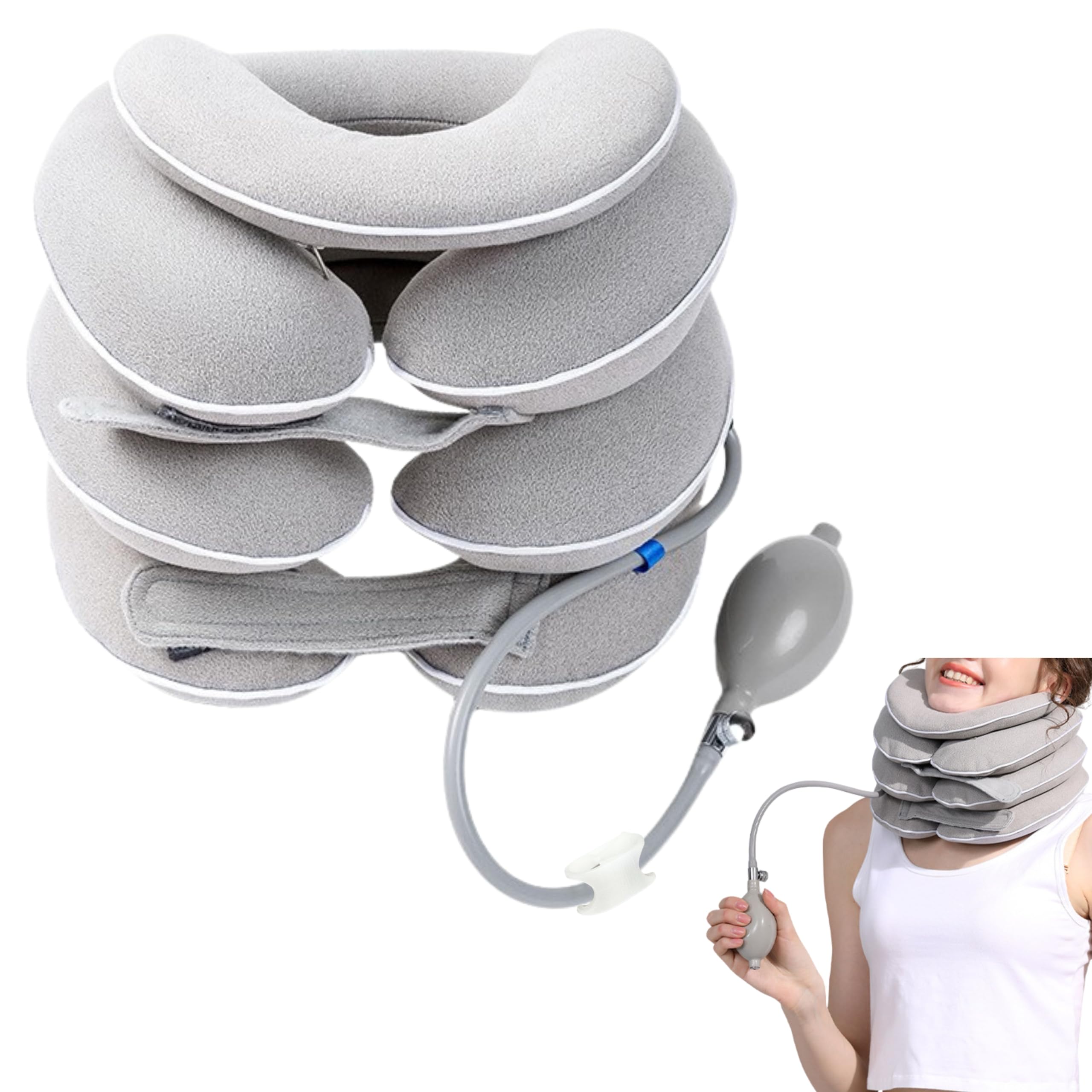 

East Leaf Neck Stretcher, 3+1 Level Design, Cervical Support Cushion, Air-Powered, Posture Care, Lightweight, Foldable, Unisex (Gray)