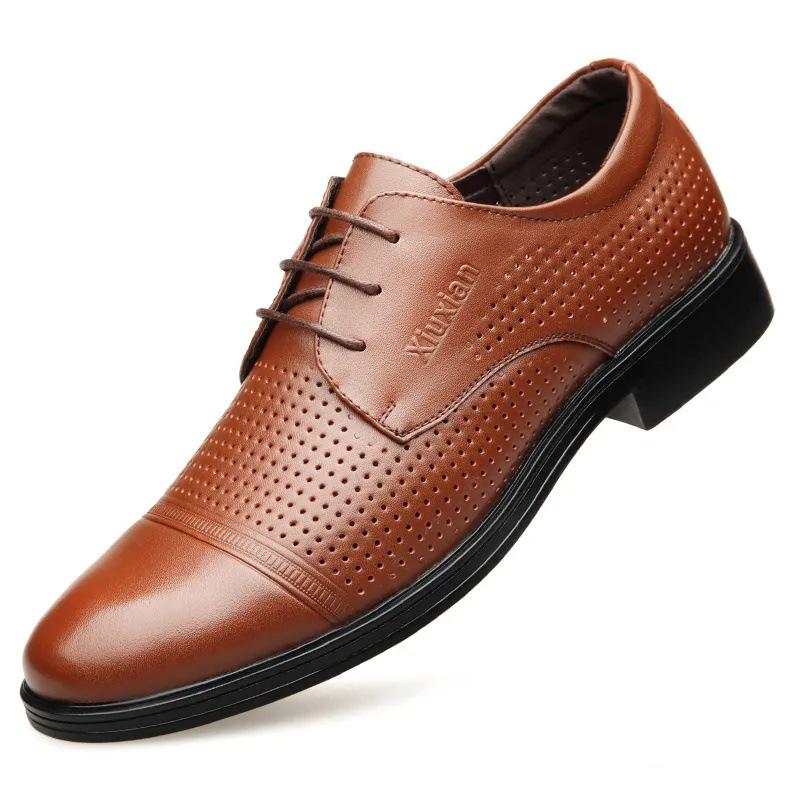 

Модные мужские полые кожаные туфли, удобные дышащие деловые повседневные рабочие туфли 44 коричневый