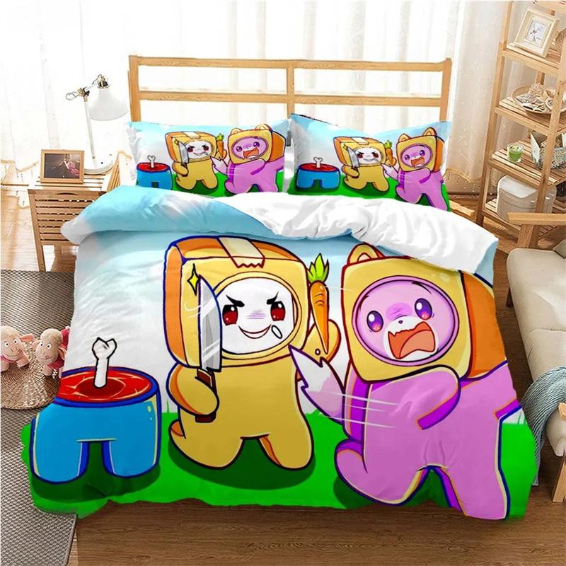 Lankybox Cartoon Bettwäsche-Set für alle Jahreszeiten Weiche Bettwäsche mit Kissenbezügen Einzel-, Doppel-, Queen-, King-Size