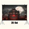 2D Horror Mansion Print Party Backdrop for Spooky Halloween Celebration