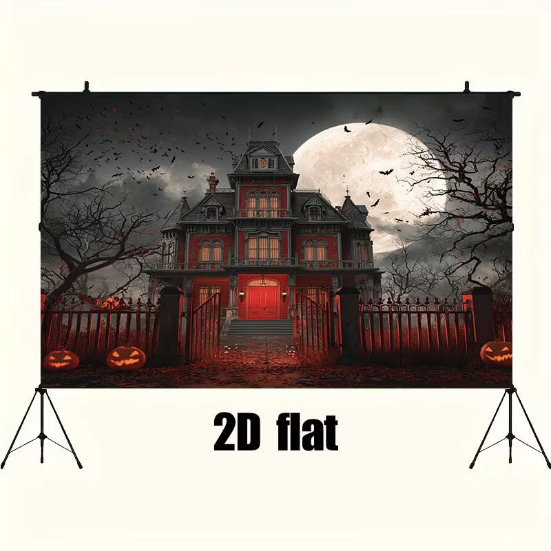 2D Horror Mansion Print Party Backdrop for Spooky Halloween Celebration 47.2x31.5inch/120*80cm