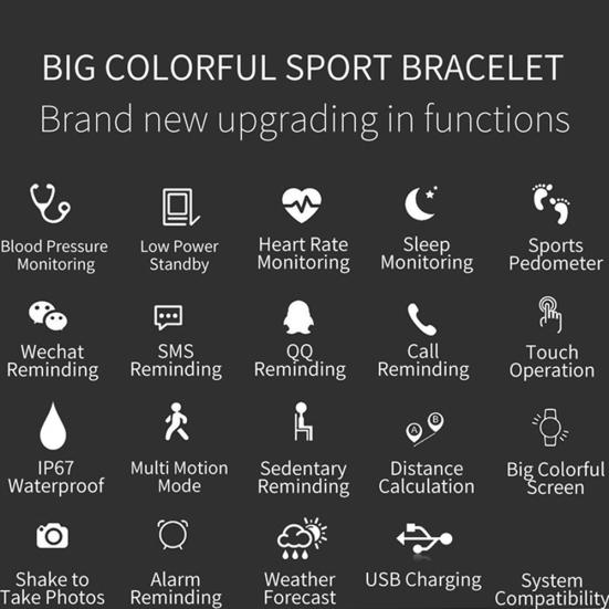 M3 Plus HR Blood Pressure Monitor Heart Rate Fitness Tracker Smart Bracelet