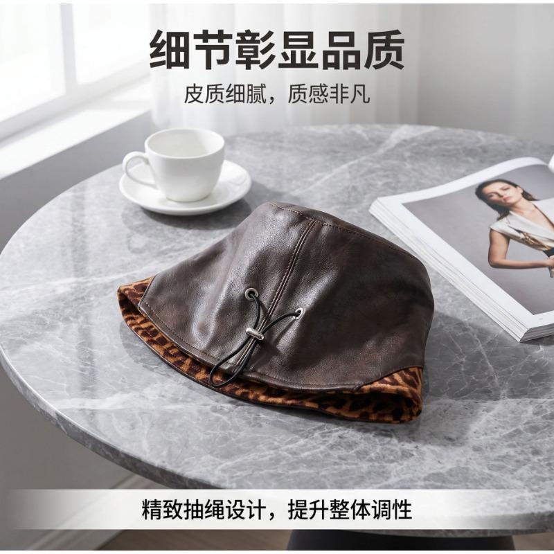 Vintage Niche Leopard Print Bucket Hat Women Fashion Casual Winter Autumn Hat