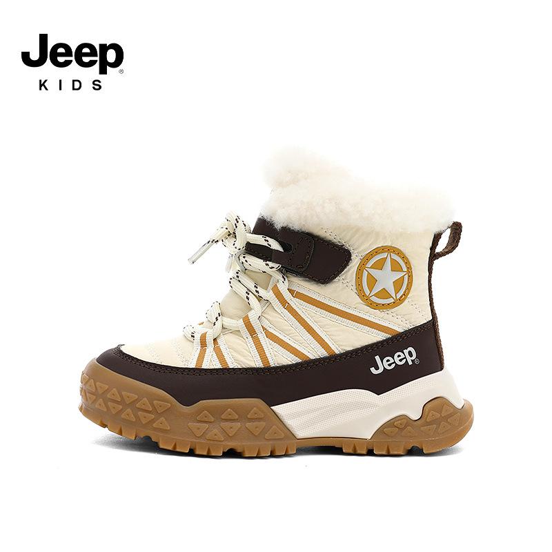 JEEP Kids Waterproof Snow Boots 2025 Winter Velvet-Lined, Thickened Children's Cotton Shoes.