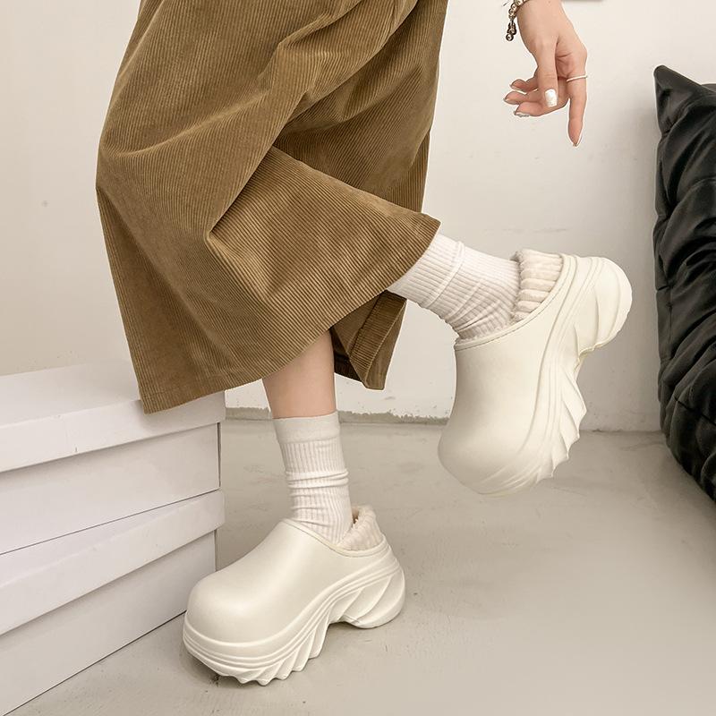 Thick-soled High-heeled Cotton Shoes Cotton Towing Home Cotton Slippers Autumn and Winter Velvet Bag Head Towing Warm Shoes