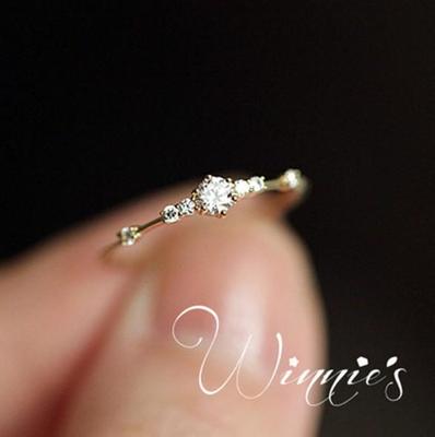 Japanese Style Gold-Plated Ring with Imitation 925 Sterling Silver, 14K Gold, and 7 Small Diamonds