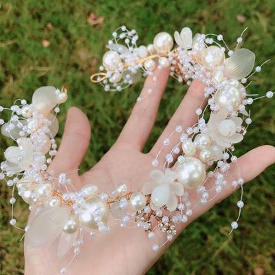 Frauen Mode Perle Blume Stirnband Braut Hochzeit Krone Haar Zubehör Tiara Kristall Kopfschmuck Haar Schmuck Zubehör
