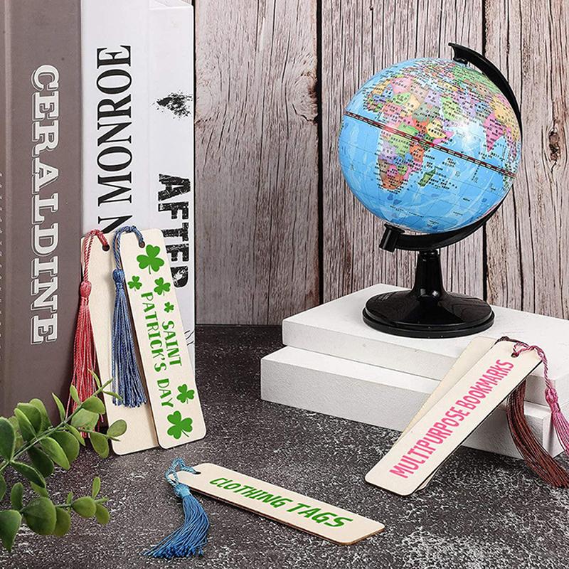20Pcs Wooden Blank Bookmarks With Tassels Set Diy Wooden Craft Bookmarks Square Tag Wedding Birthday Party Decor