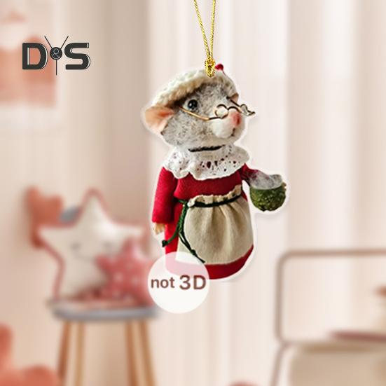 1/5Pcs Mouse Family Hanging Ornament Home Indoor Christmas Tree Car Rearview Mirror 2D Flat Acrylic Cartoon Rat Animal Hanging Decoration