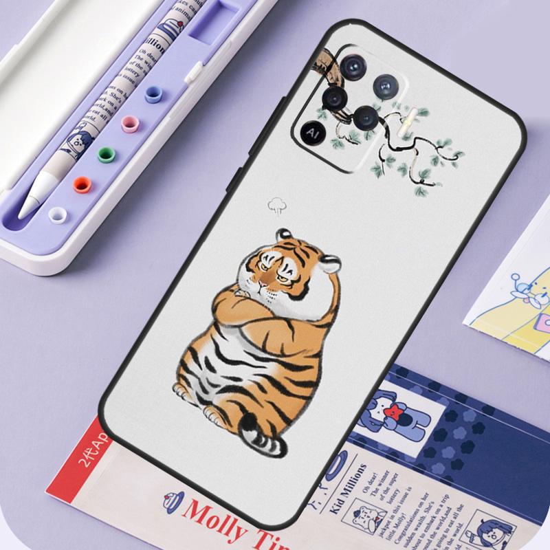 Fat Tiger Cartoon Funny For Oppo A60 A80 A40 A94 A74 A54 A15 A18 A38 A58 A78 A98 A16 A76 A96 A57 A17 A77 A5 Pro Case