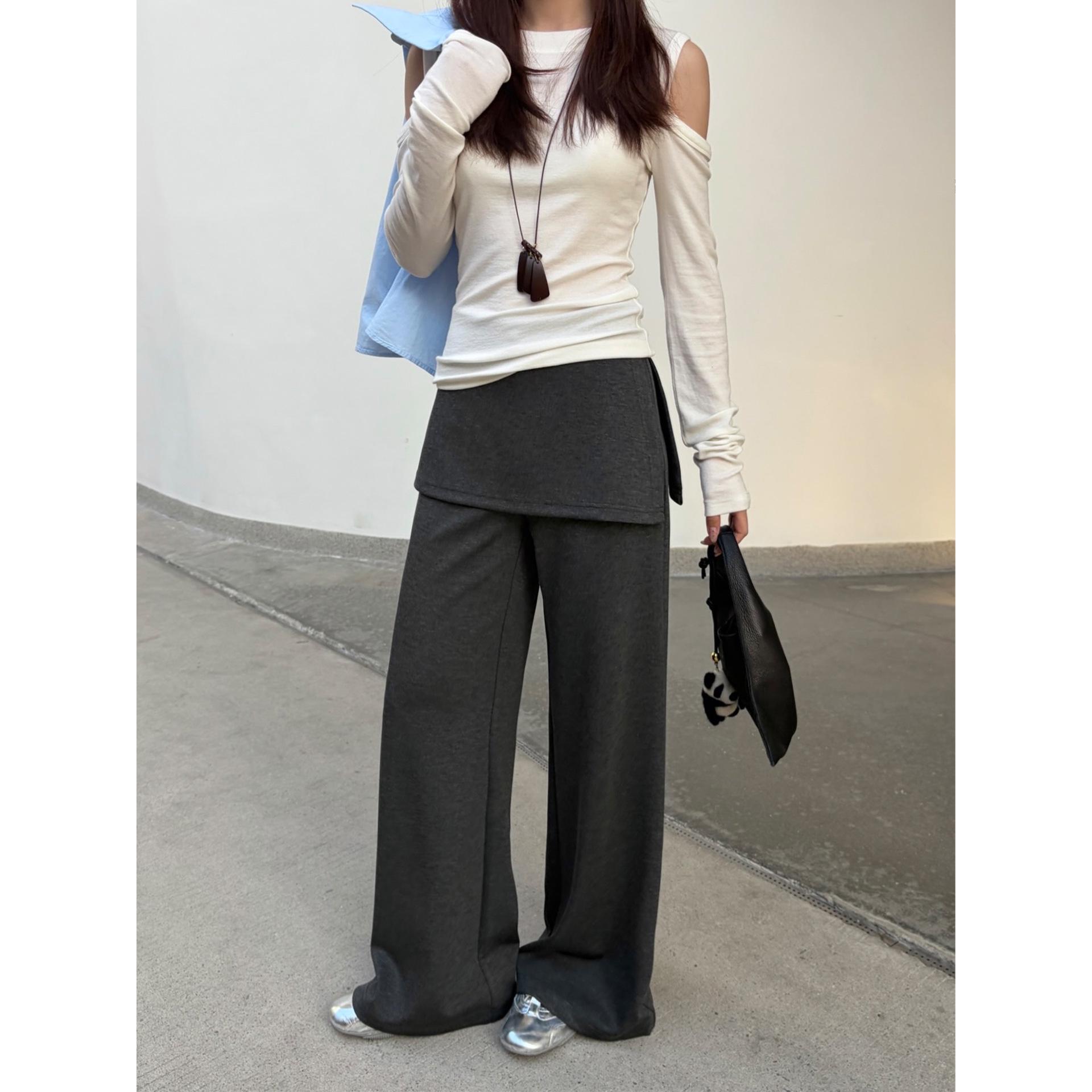 

Spring Korean Style Drapey Slimming Micro-Flare Two-Piece Casual Women s Pants S темно-сірий