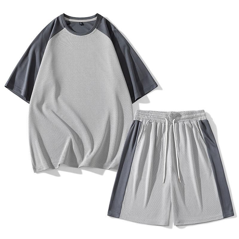 Tuta Sportiva Casual da Uomo Corsa Giacca in Seta Ghiaccio Maglietta a Maniche Corte Pantaloncini Set