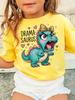 T-shirt Imprimé Graphique Dinosaure Mignon Drama Saurus avec Nœud Cœur Assorti Famille Garçons Filles Enfants Manches Courtes T-shirts Quotidien