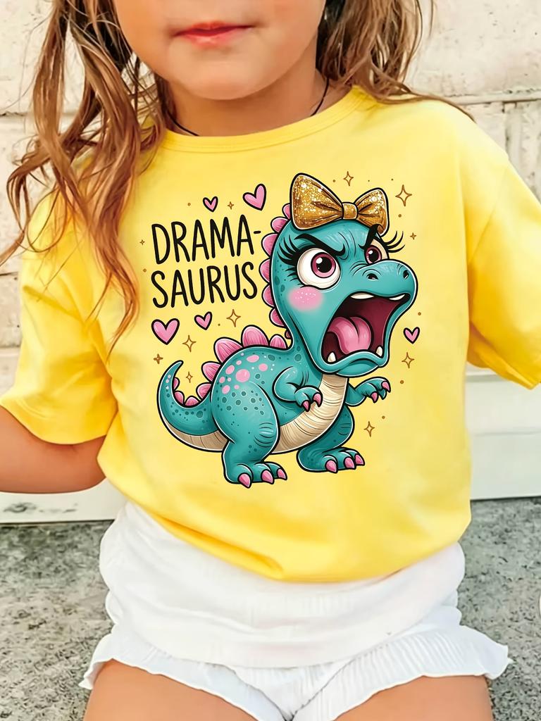 Drama Saurus Niedlicher Dinosaurier Mit Schleife Herz Grafikdruck T-Shirt Familienpassend Jungen Mädchen Kinder Kurzarm Tägliche T-Shirts