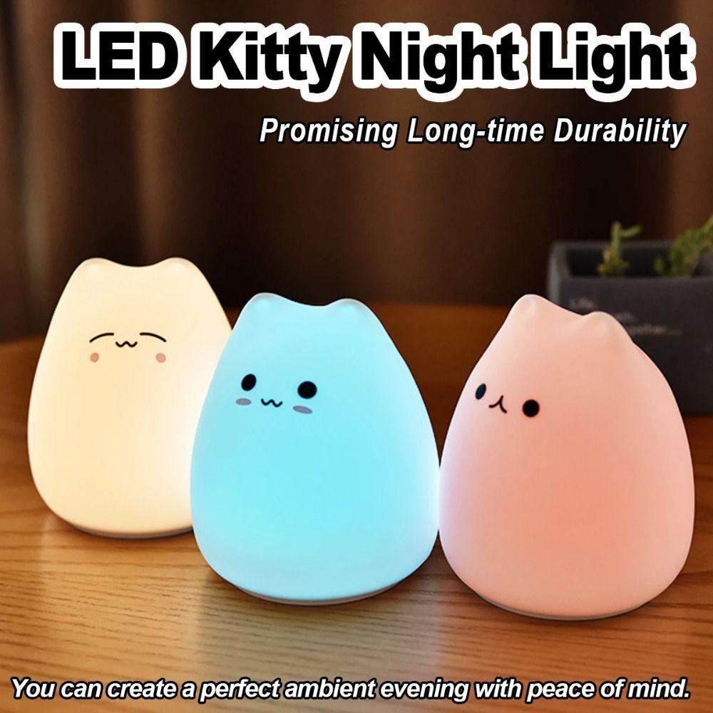 Night Lamp Colorful Cat Silicone Light Animal Cat Indoor Sensor Lamp  Child Holiday Gift