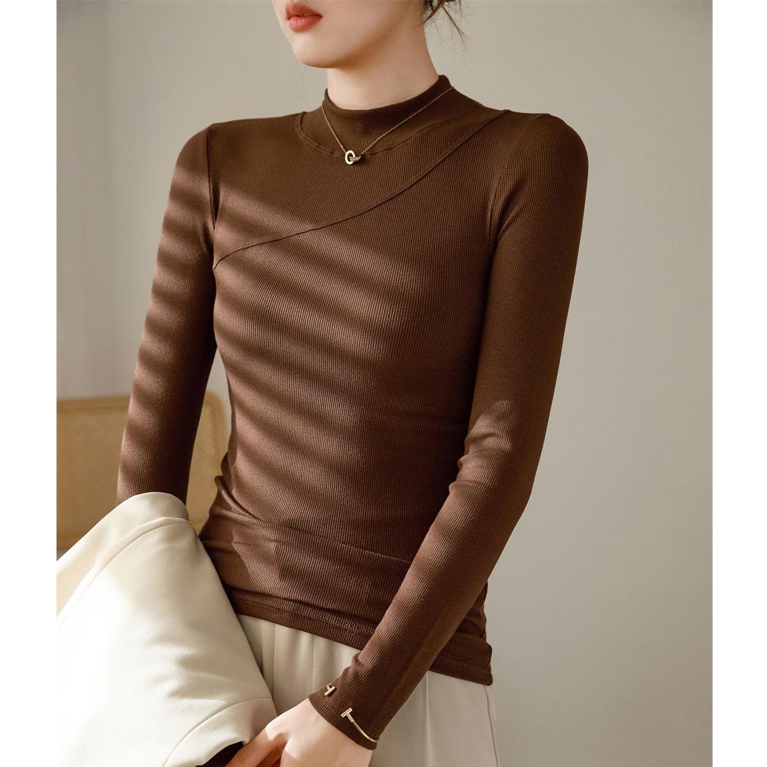 

Обтягивающая базовая рубашка для женщин на осень и зиму. Новая футболка с воротником-стойкой и длинными рукавами, которая сделает вас стройнее, а также теплый бархатный топ. 2XL