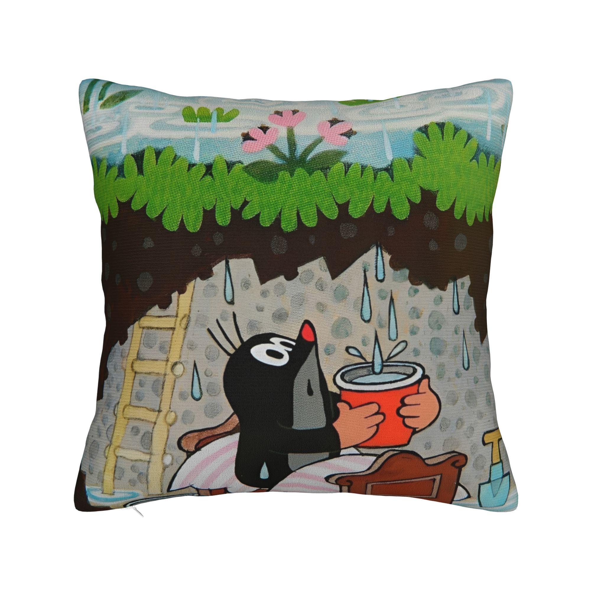 

Printed The Little Mole Krtek Flowers Pillowcase Polyester Cushion Cover Decor Cartoon Pillow Case Cover Home Zippered 50cm x 50cm