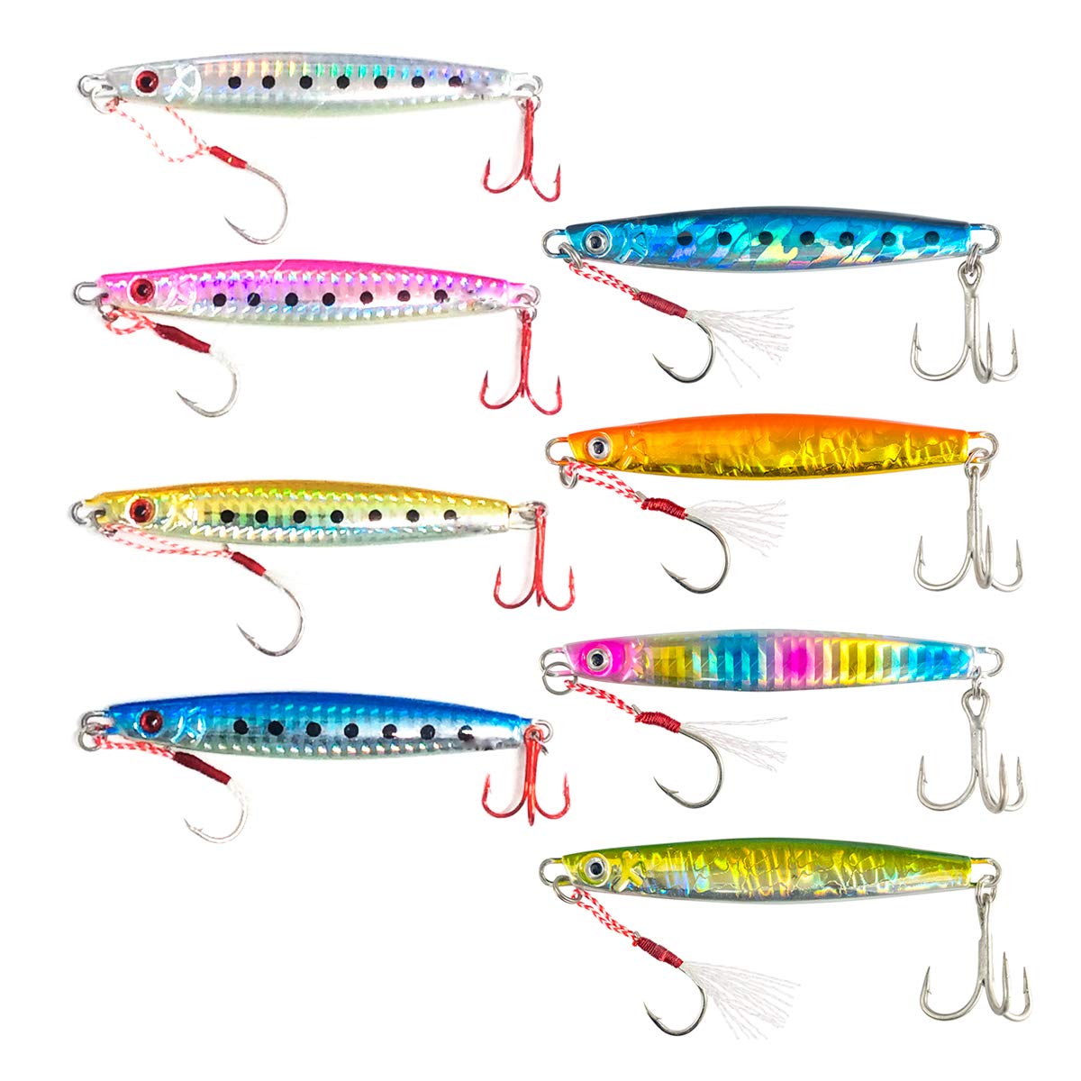 

Olerud Рыболовные снасти Набор металлических джигов Джиг 150г с ассист-крючками серебристого цвета Скрытый красный Подходит для всей морской рыбы Испанская и Желтохвост (8 цветов) Металл Ф