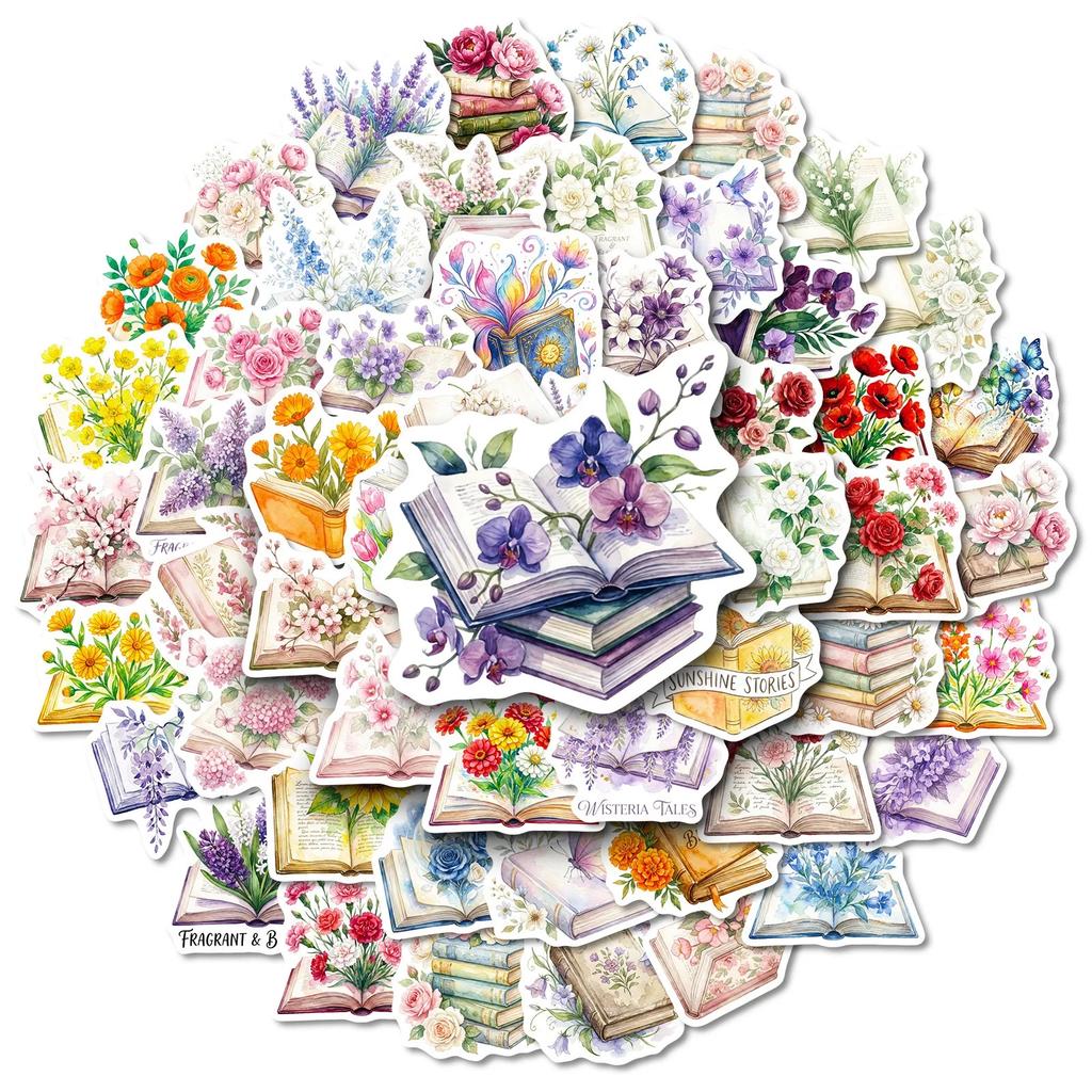 56/112PCS Cute Flower Book Reading Stickers Aesthetic DIY Stationery Notebook Bottle Laptop Luggage Guitar Skateboard Sticker