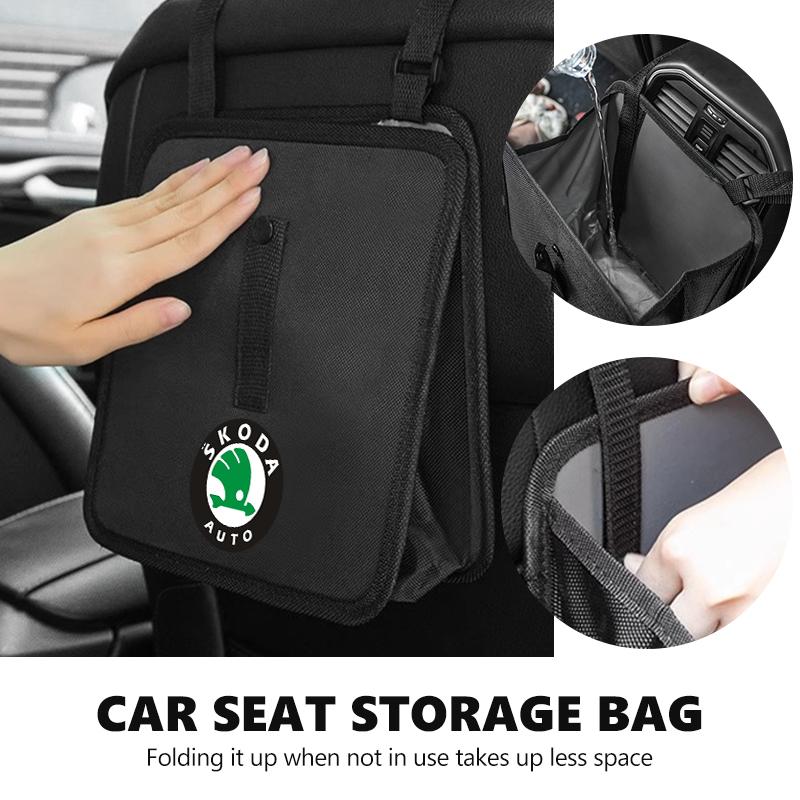 Rjhwp8 PU Leather Car Seat Back Organizer Storage Bag Auto Interior Accessories For Skoda Octavia A5 A4 Mk1 2 Fabia Superb Rapid Mk3