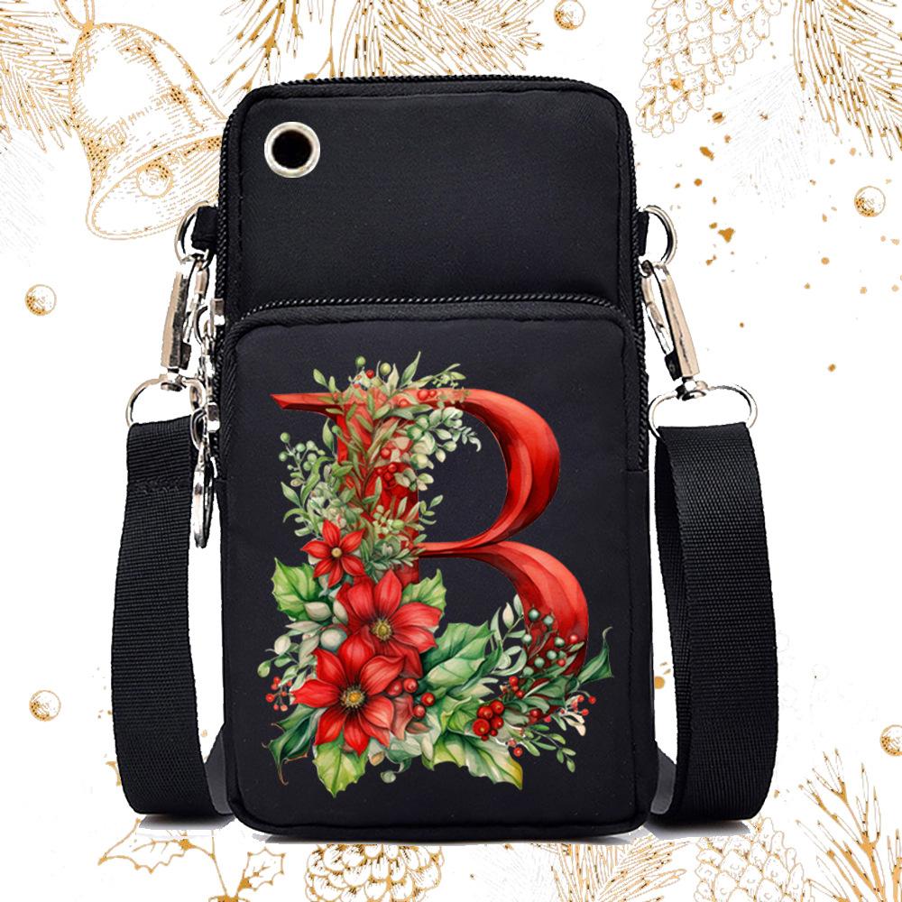 Creative 26 English floral letter printing trend messenger bag casual portable multi-function lightweight mobile phone bag