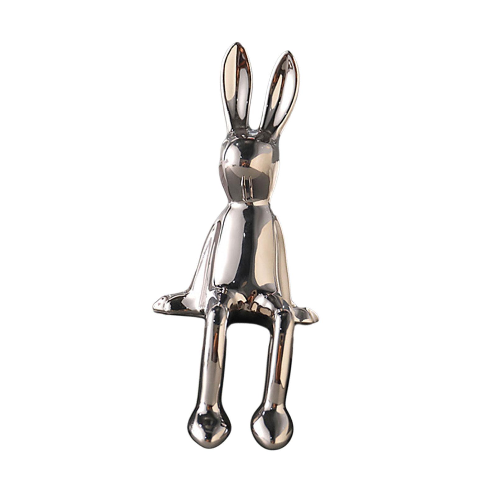 

Цветная керамическая статуэтка кролика, декоративная скульптура животного для книжной полки, гостиной и спальни серебряный