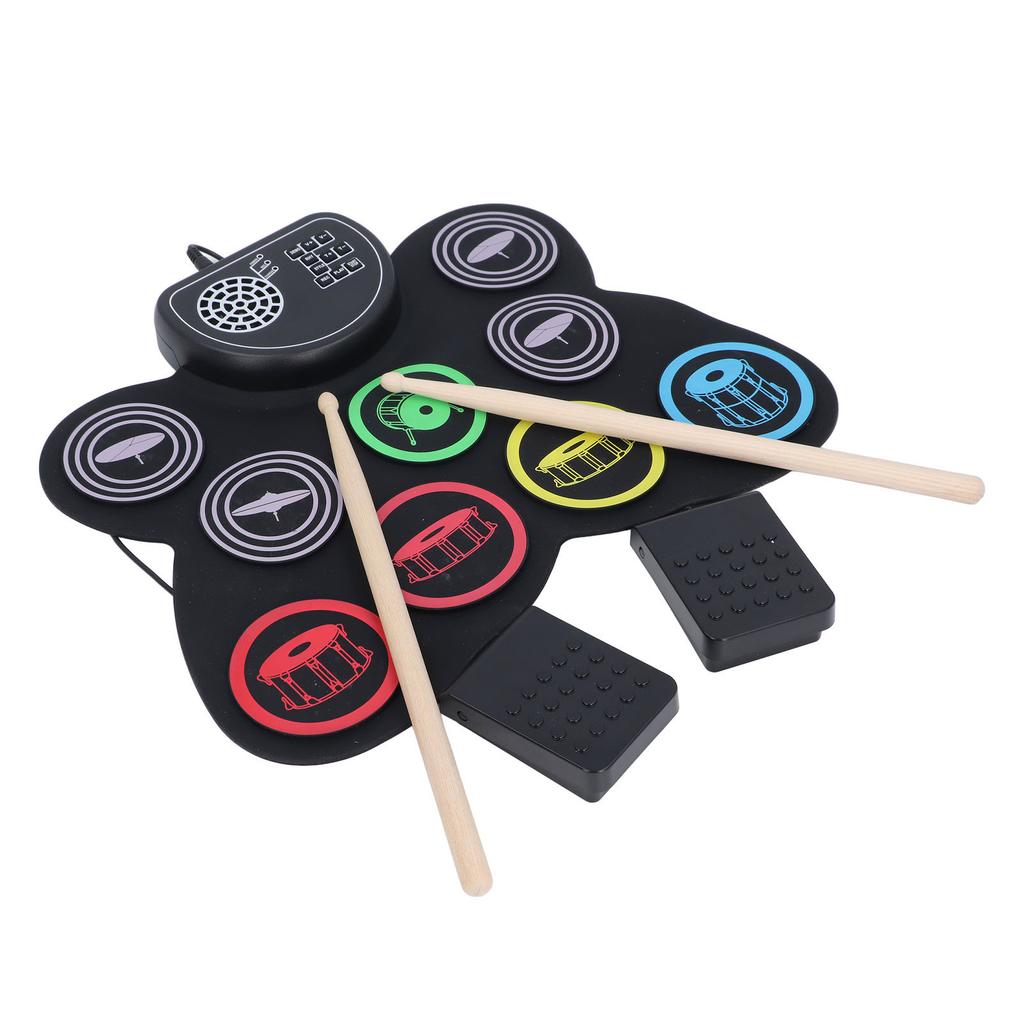 Roll Up Electric Drum Set Colorful Electronic Drum Pad with Foot Pedal and Drumsticks