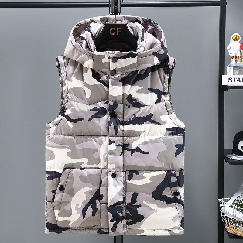 Men's Camouflage Hooded Cotton Vest - 2025 Autumn/Winter Fashion Sleeveless Jacket