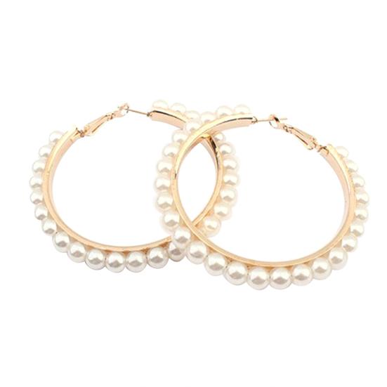 

Женские серьги-кольца с инкрустацией из искусственного жемчуга большого круга, ювелирные изделия белый