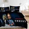 Braut Chucky Horror Romantik Druck 3-teiliges Bettwäsche-Set Bettbezug mit 2 Kissenbezügen Heim Geburtstagsgeschenk
