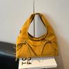 Cream Soft Shoulder Bag with Adjustable Drawstring Bows for Casual Daily or Trendy Urban Outings