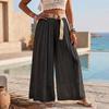 Women High Waist Pleated Wide Leg Pants Cotton Linen Casual Long Trousers with Belt for Relaxed Everyday Wear
