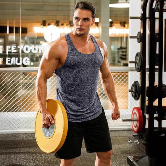 Men Vest Round Neck Sleeveless Summer Sport Vest Pure Color Outdoor Running Fitness Tank Tops Daily