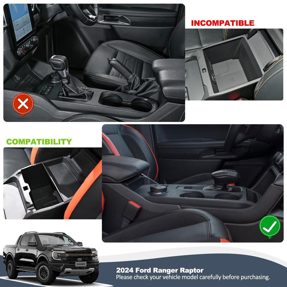 SixthSmoy for 2025 Ford Ranger Center Console Organizer Accessories Armrest Storage Box (Electric Handbrake Version)
