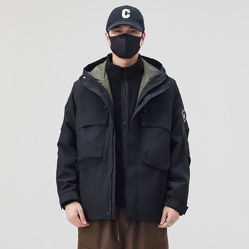 

Men S Spring And Autumn Tooling Jacket Trendy Brand American Outdoor Mountaineering Jacket Jacket Boys Loose Versatile Hooded Jacket 5XL (recommended weight 195-107.5 kg)