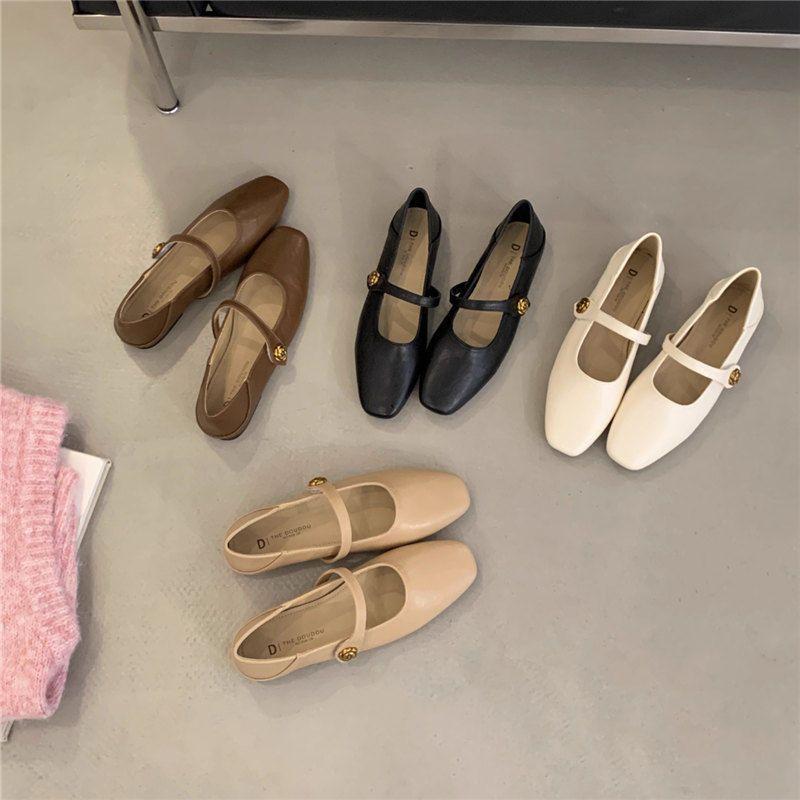 Flat bottom versatile square head evening shoes spring and autumn new one shoe two wear French shallow mouth Mary Jane women's shoes