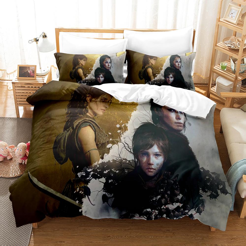 Rezonancia: Súprava posteľnej bielizne A Plague Tale Legacy Obliečka na paplón + 2 obliečky na vankúše 3D Herná dekorácia do spálne Domáci textil Bez výplne