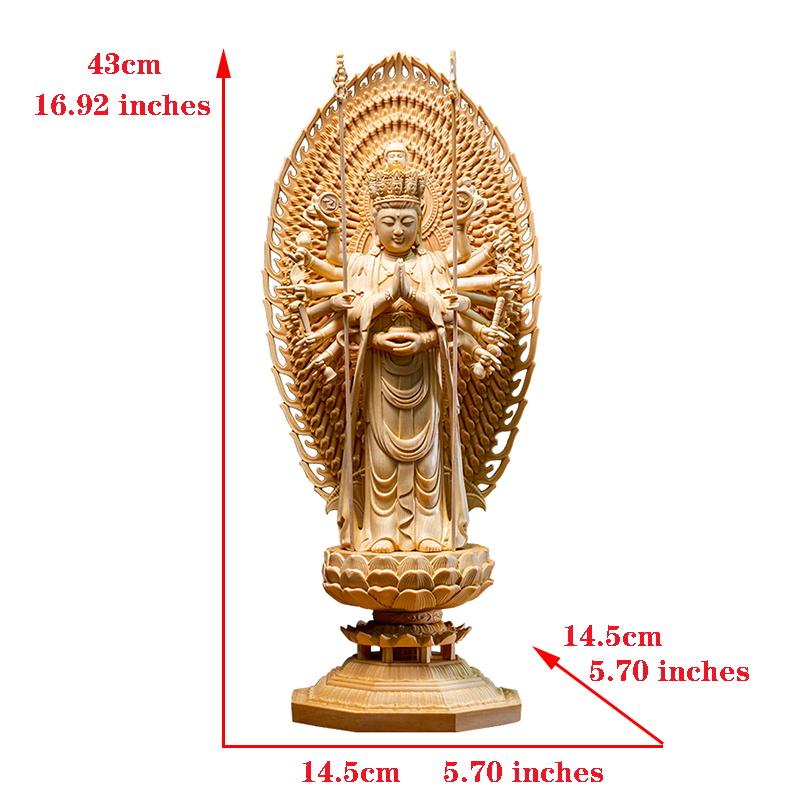 High Quality Large Solid Wood Guanyin Buddha Statue ,Thousand-Hand Home Decor Sculpture