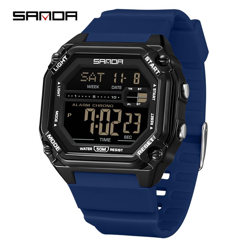 Sanda Sports Men s Square Luminous Waterproof Multifunctional Digital Watch with Stopwatch & Alarm.