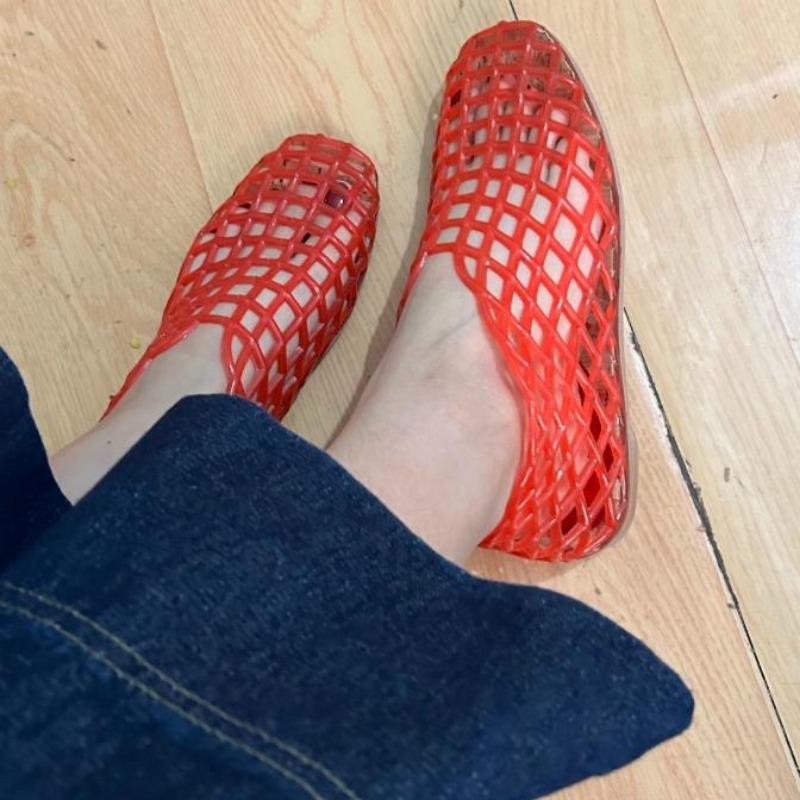 

Fashion Women Jelly Flats Mesh Ballet Flats Square Toe Fashion Slip-On Flats Lightweight Casual Flat Sandals Breathable for Summer Beach 40 оранжевый