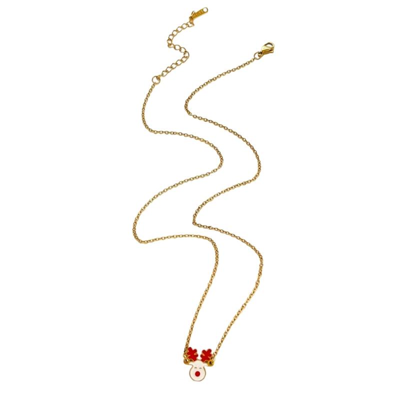 Festive Reindeer Bell Pendant Necklace Stainless Steel Adjustable Holiday Jewelry Gift