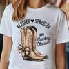 Gesegnet Gestresst Und Cowboy Besessen T-Shirt Western Stil Muttertag Stiefel Land Mama Coquette Vintage Unisex