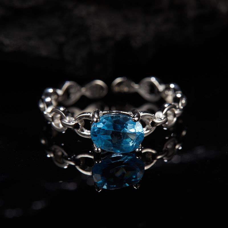 S925 Sterling Silver Natural Topaz Garnet Diopside Amethyst Olive Treasure Ring Women