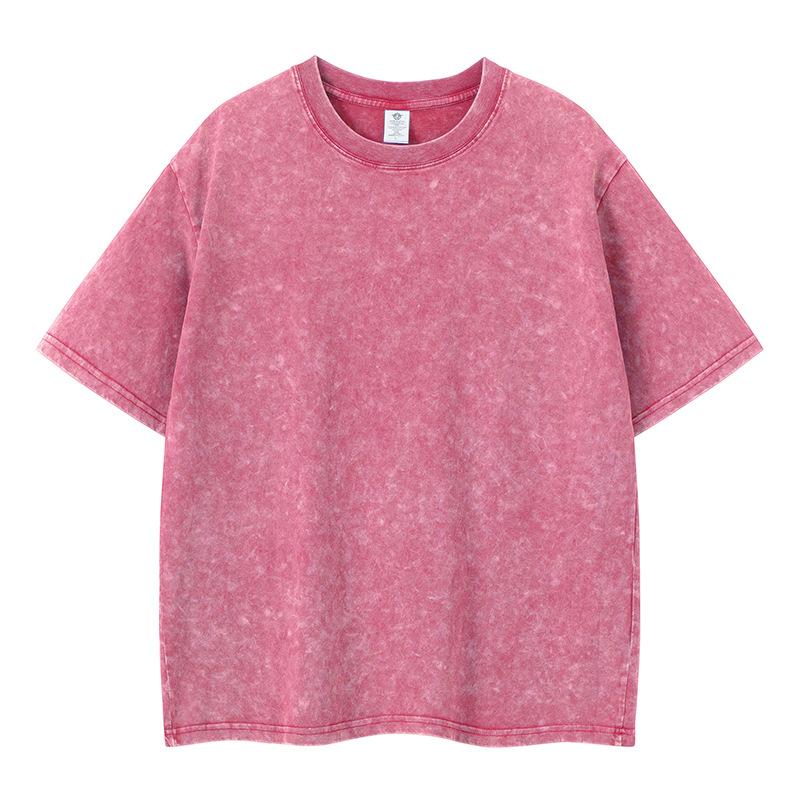 

Летняя стираная футболка, хлопковая свободная футболка с круглым вырезом, мужские топы Y2k, повседневная винтажная футболка с коротким рукавом 2XL розовый