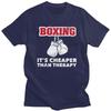 Mens Boxing Cheaper Than Therapy T Shirt Round Neck Short Sleeve Cotton Boxer Marital Arts Quotes Tee Shirt Streetwear Clothes