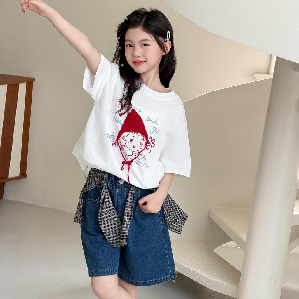 Girls' Korean Style Summer T-shirt & Shorts Set - 2026 Casual Short Sleeve Outfit